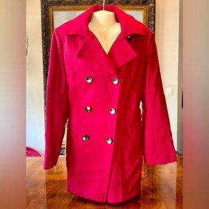 NWOT XXL NAUTICA cranberry red long pea coat. Wool blend. Very flattering cut!